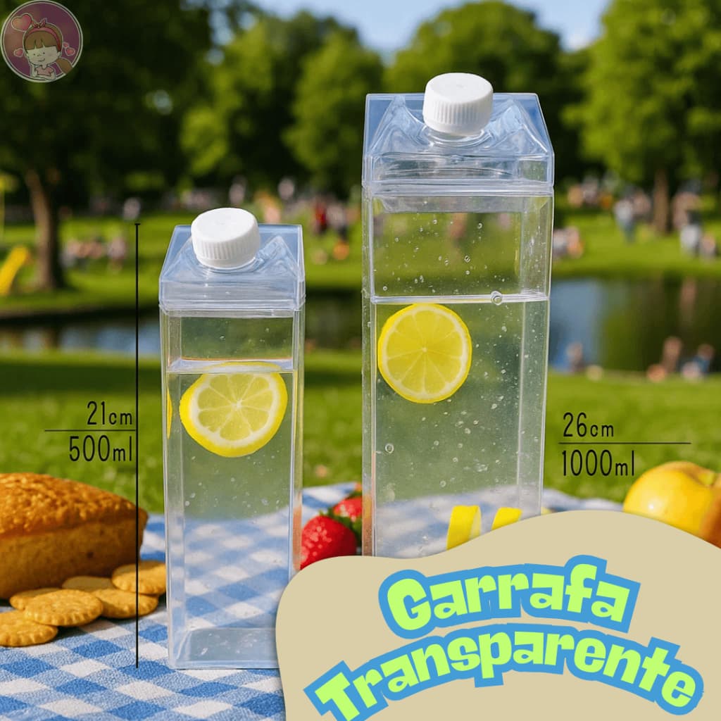 KIT 1 2 4 Garrafas Transparente 500 ML ou 1 Litro de Acrílico Formato Caixa de Leite Para Suco Água