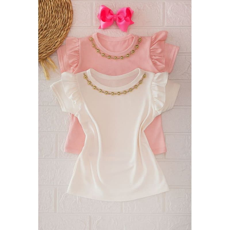 Duas blusas infantil com babadinho e aplicações na gola