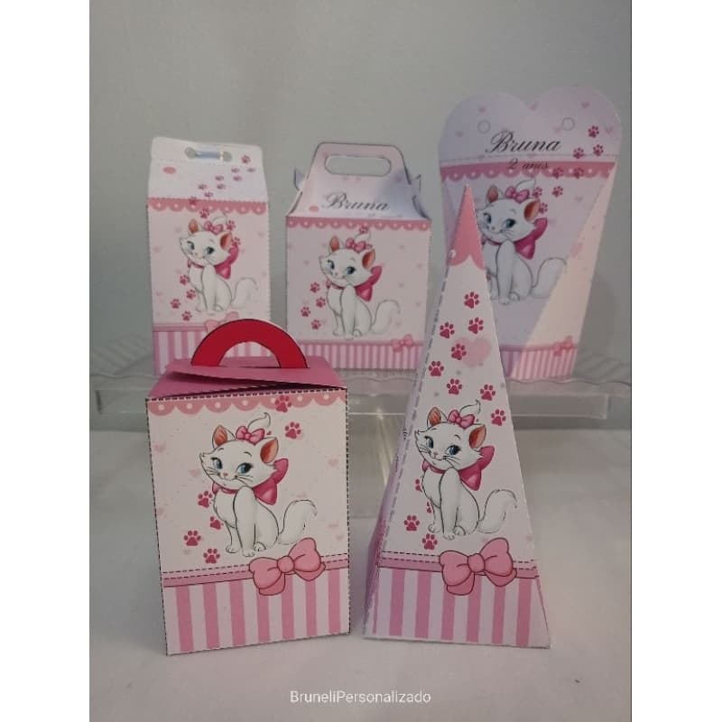 Kit pegue e monte/ caixinhas guloseimas festa em casa Gatinha Marie