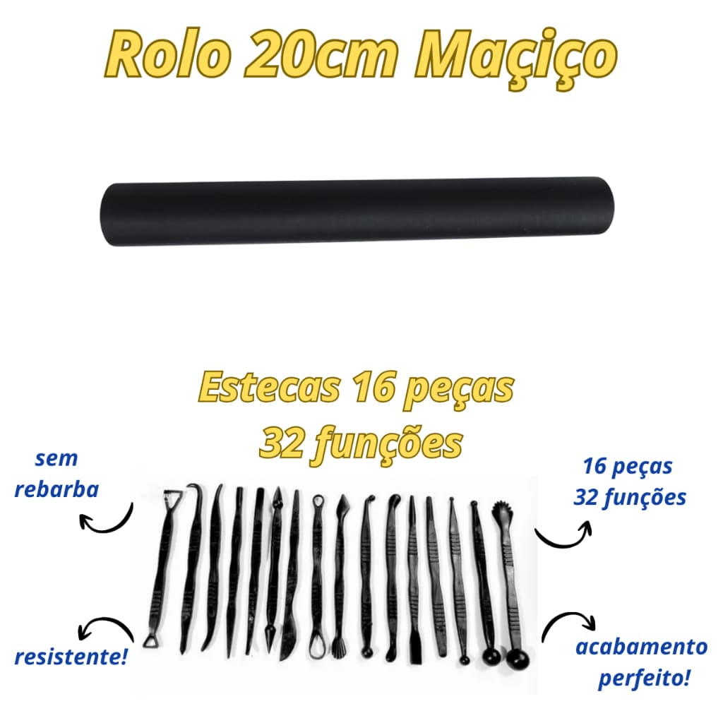 Jogo de estecas 16 peças (32 funções) + rolo 23 cm (preto)