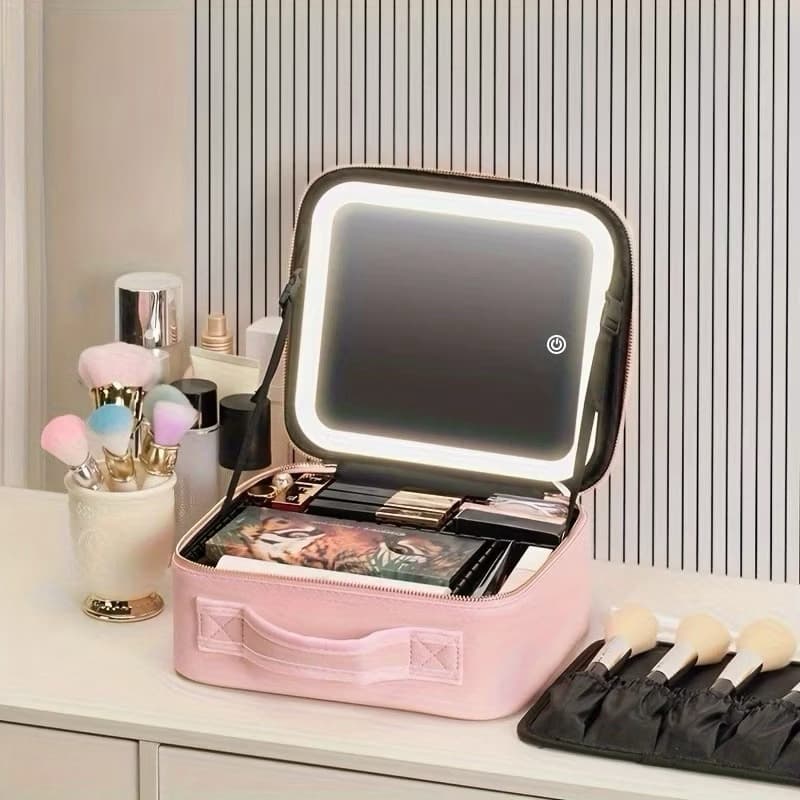 Kit Maleta Maquiagem completo Profissional Com Espelho e Luz Led e paleta de maquiagem Moby
