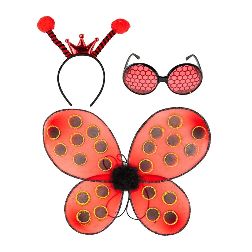 Kit Fantasia De Abelha/joaninha 3 Peças Asa Oculos Tiara