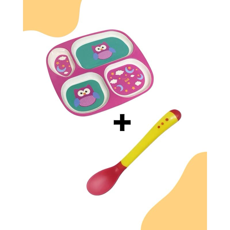 Kit Prato Infantil + Colher termo sensível de Silicone - Rosa