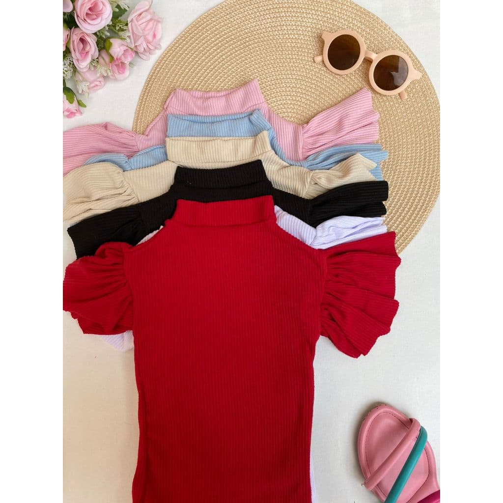 Kit Blusa Cropped Feminino Infantil Menina Manga Curta Babado Camiseta Verão Moda Tendencia