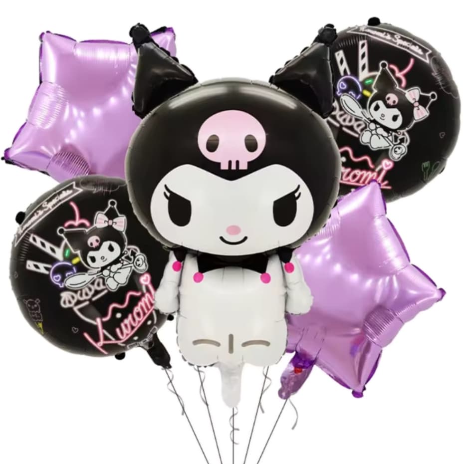 kit balão grande 5 pçs com fita amarrilho/set dos desenhos animados kuromi y2k filme de alumínio balão sanrio