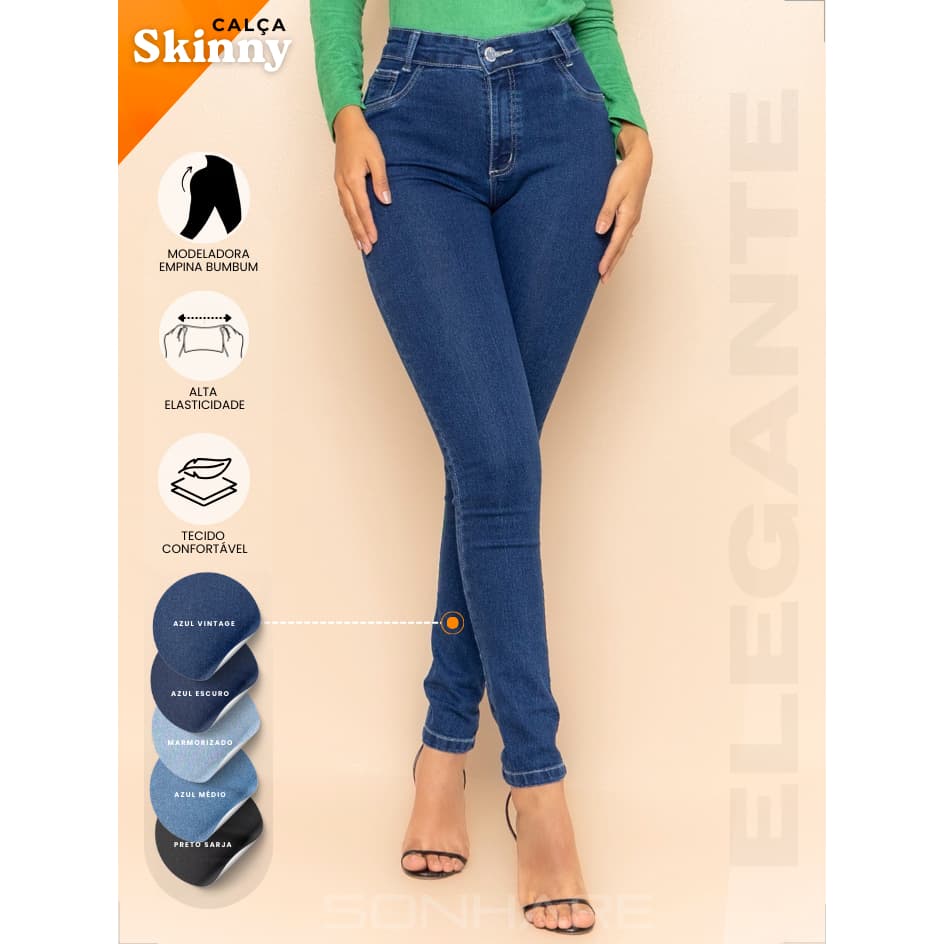 Calça Skinny Feminina com Lycra Modeladora Cintura Alta Premium Oferta Especial Look Elegante 03
