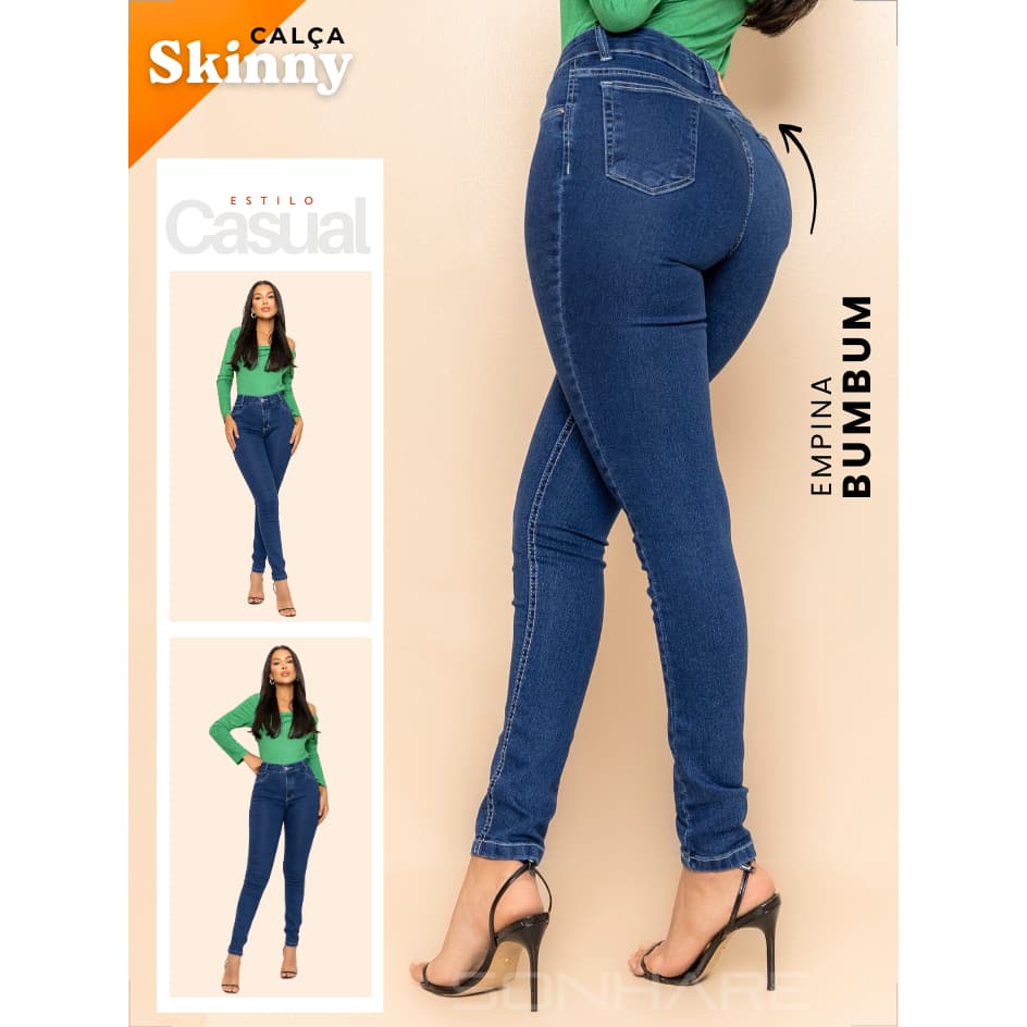 Calça Jeans Skinny Cintura Alta com Lycra Look Moderno e Confortável para Trabalhar com Elegância 04