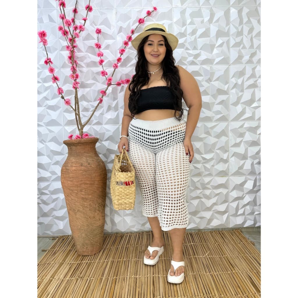 Saída de Praia Calça Capri PLUS SIZE de Furão em Tricot