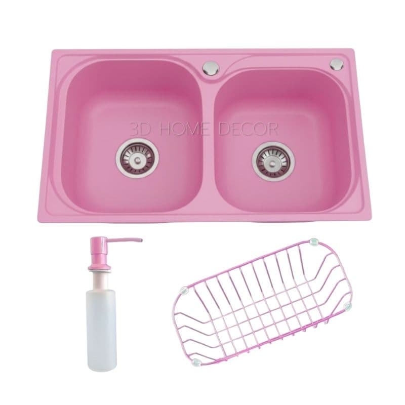 Cuba Dupla Cozinha Rosa Aço INOX 78*43 CM Embutir ou Sobrepor Cuba Dupla Rosa Cozinha