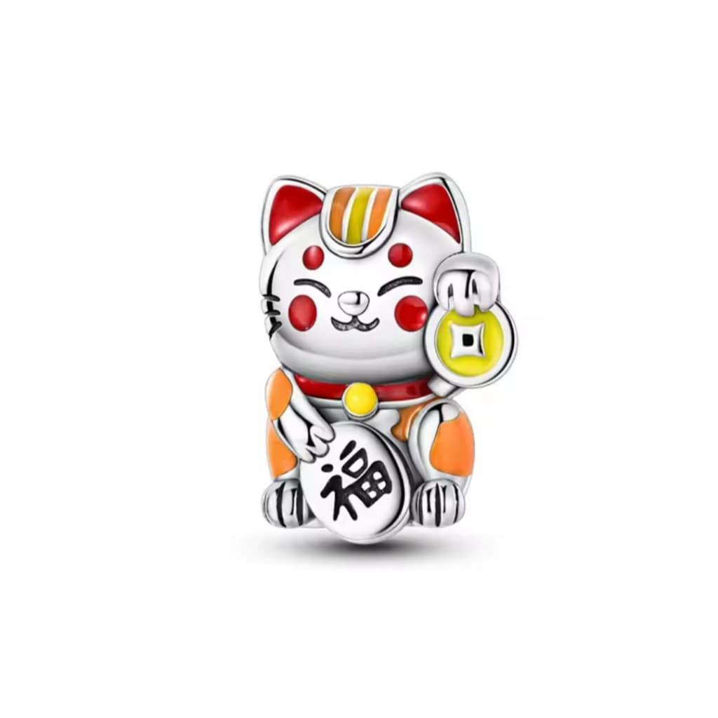 Berloque Pingente Prata Compatível Pulseira Gato Sorte Japonês Amuleto Talismã Saúde Neko Fortuna