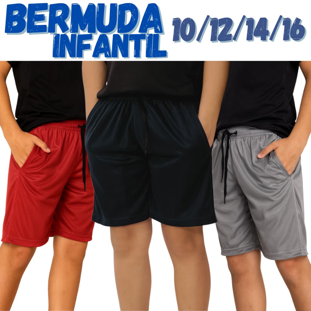 Kit 3 Bermudas Infantil 10 a 16 | Qualidade e Durabilidade
