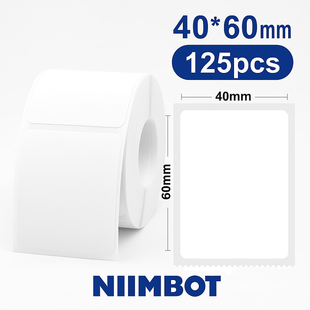 Rolo de Etiquetas Térmica Niimbot 40x60mm Branca 125 unidades Adesivo Resistente a Água