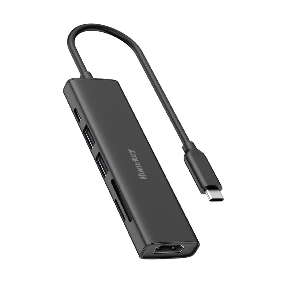 Hub USB-C Huntkey 6 em 1 com PD 100W, HDMI 4K/30Hz Preto