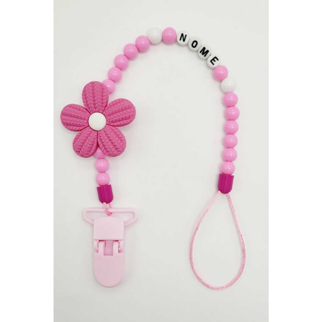 Prendedor de chupeta Flor Personalizado com o nome do Bebê