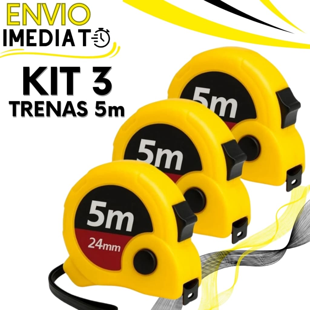 KIT Jogo 3 Trenas Métrica de Medição 5 Metros Profissional Fita Métrica Retrátil Com Trava Para Obras e Reforma