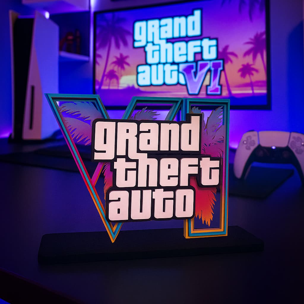 Letreiro Gamer Decorativo de mesa GTA Placa De Mesa Decorativa Em MDF Para Setup Gamer