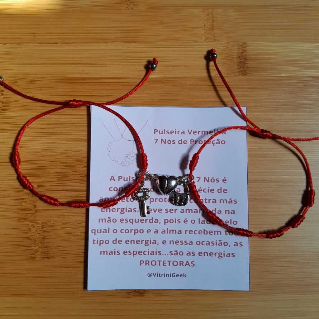 Pulseira 7 Nós Vermelha Com Pingente Imã de Coração- Pulseira Casal Amizade