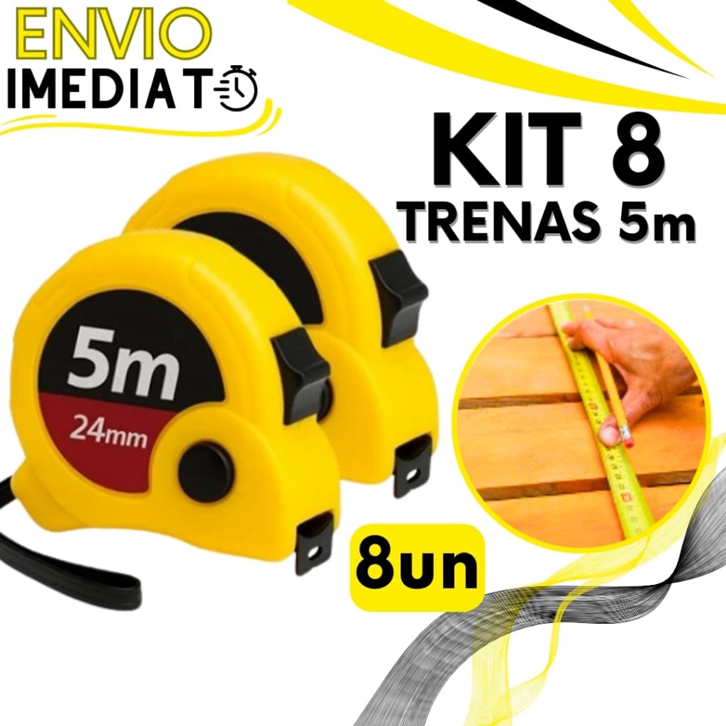 KIT Jogo 8 Trenas Métrica de Medição 5 Metros Profissional Fita Métrica Retrátil Com Trava Para Obras e Reforma