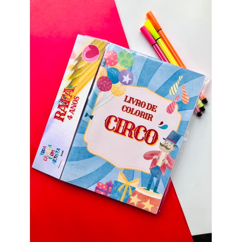 kit livros de colorir + lápis de cor personalizados tema circo-livro de colorir personalizado-kit lembrancinha festa