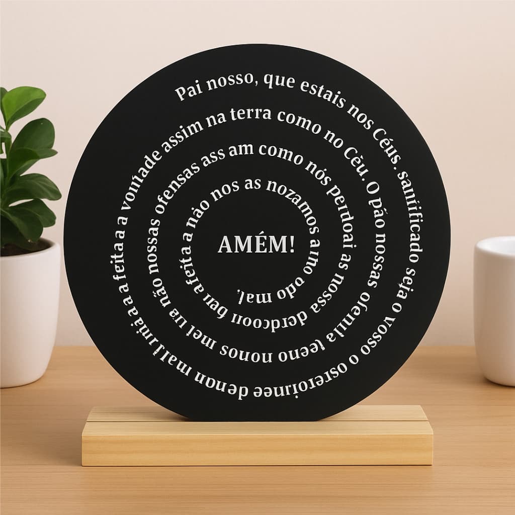 Palavra Pai Nosso MDF Decorativa – Oração com Base de Madeira enfeite para Sala e Decoração