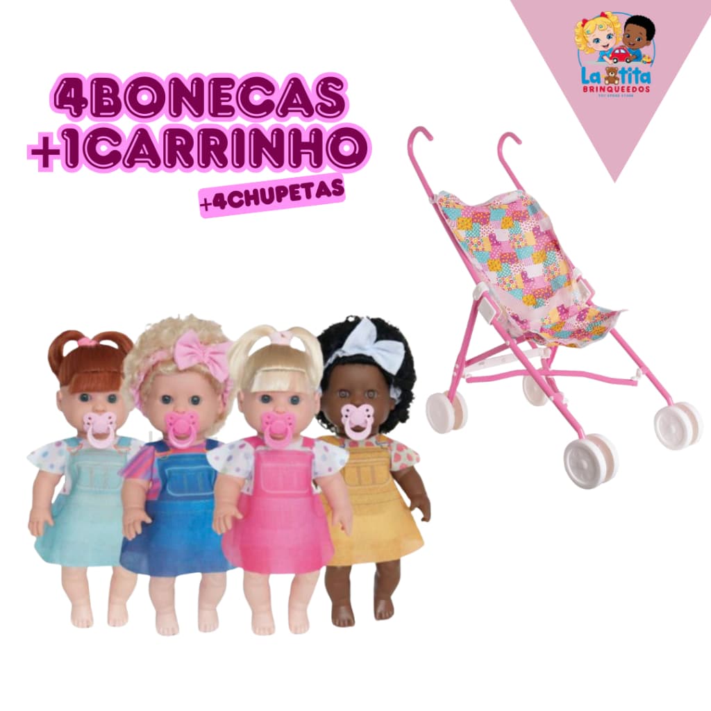 Boneca Com Chupeta Danadinha Loira Crespo Negra Ruiva BonecaMenina Infantil Milk Boneca Com Carrinho