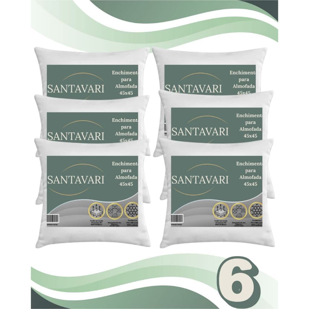 Enchimento de Almofada 40x40 | Fibra Siliconada Santavari | Toque Suave, Volume Perfeito KIT COM 6