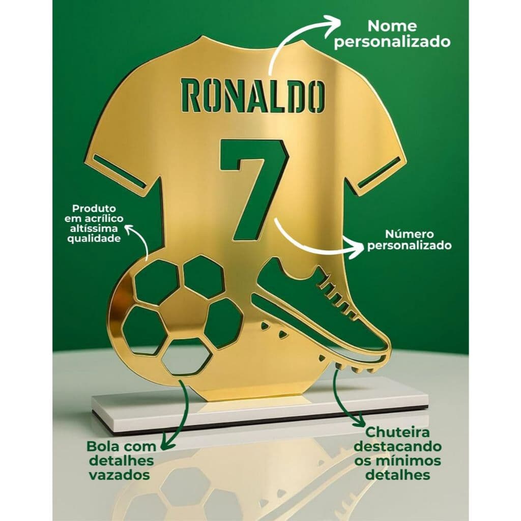 Troféu Personalizado Nome e Número Em Acrílico MDF Camisa de Futebol