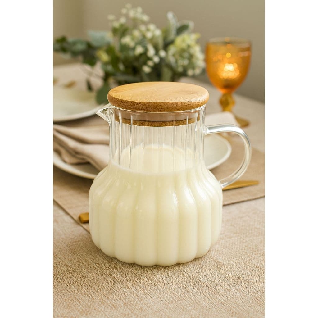 Jarra de Vidro  Tampa de Bambu 500 ml para Servir Mesa Posta