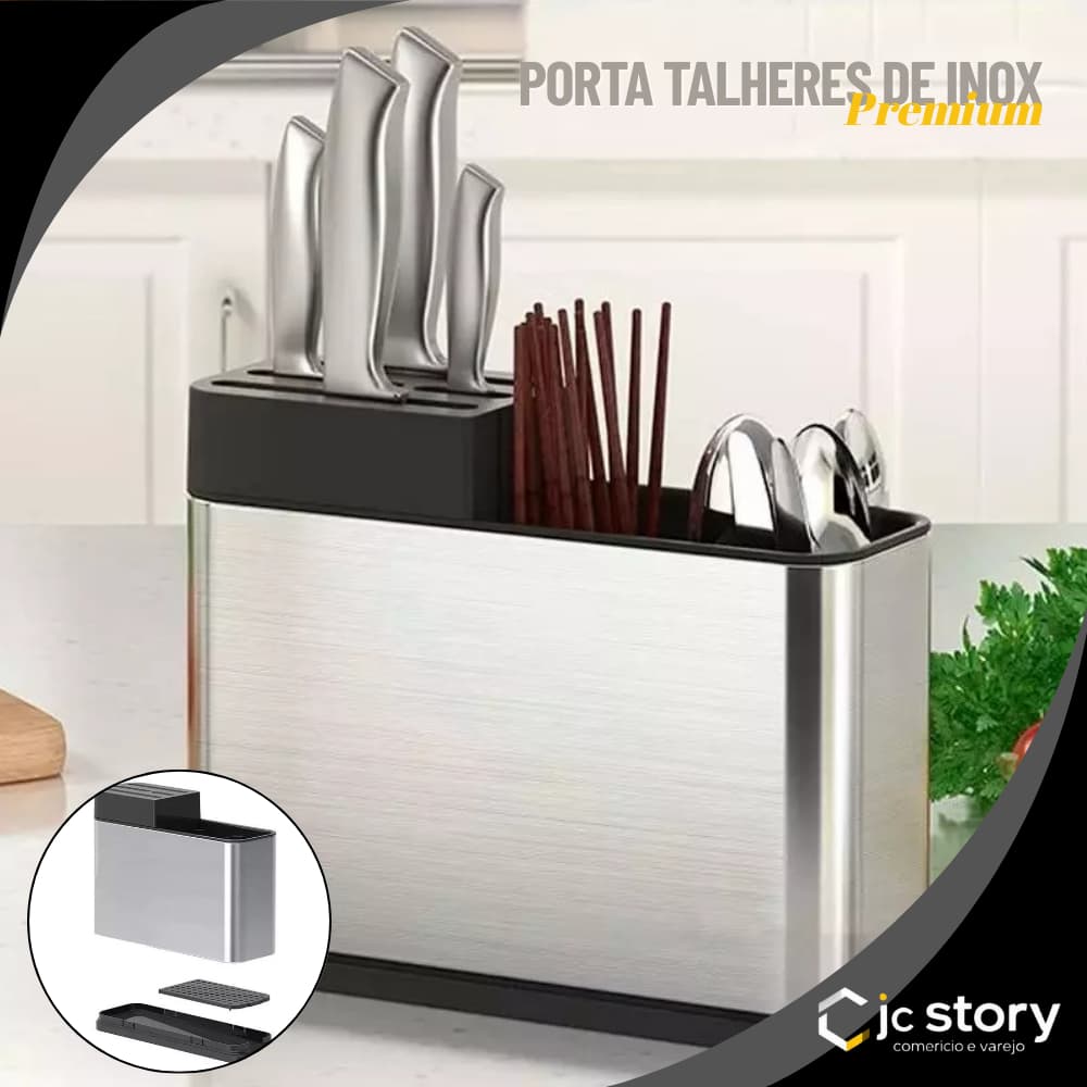 Porta Talher Escorredor Aço Inox Utensílios Cozinha Suporte Organizador Com Dreno