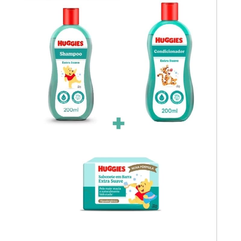 Kit Huggies Shampoo 200ml, Condicionador 200ml e Sabonete Barra 75g