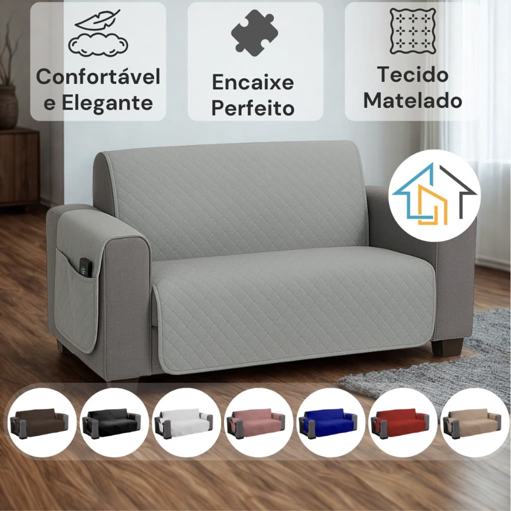 Capa de Sofá 2 Lugares 1,00m Retrátil Protetor Matelado Porta Objetos Luxo