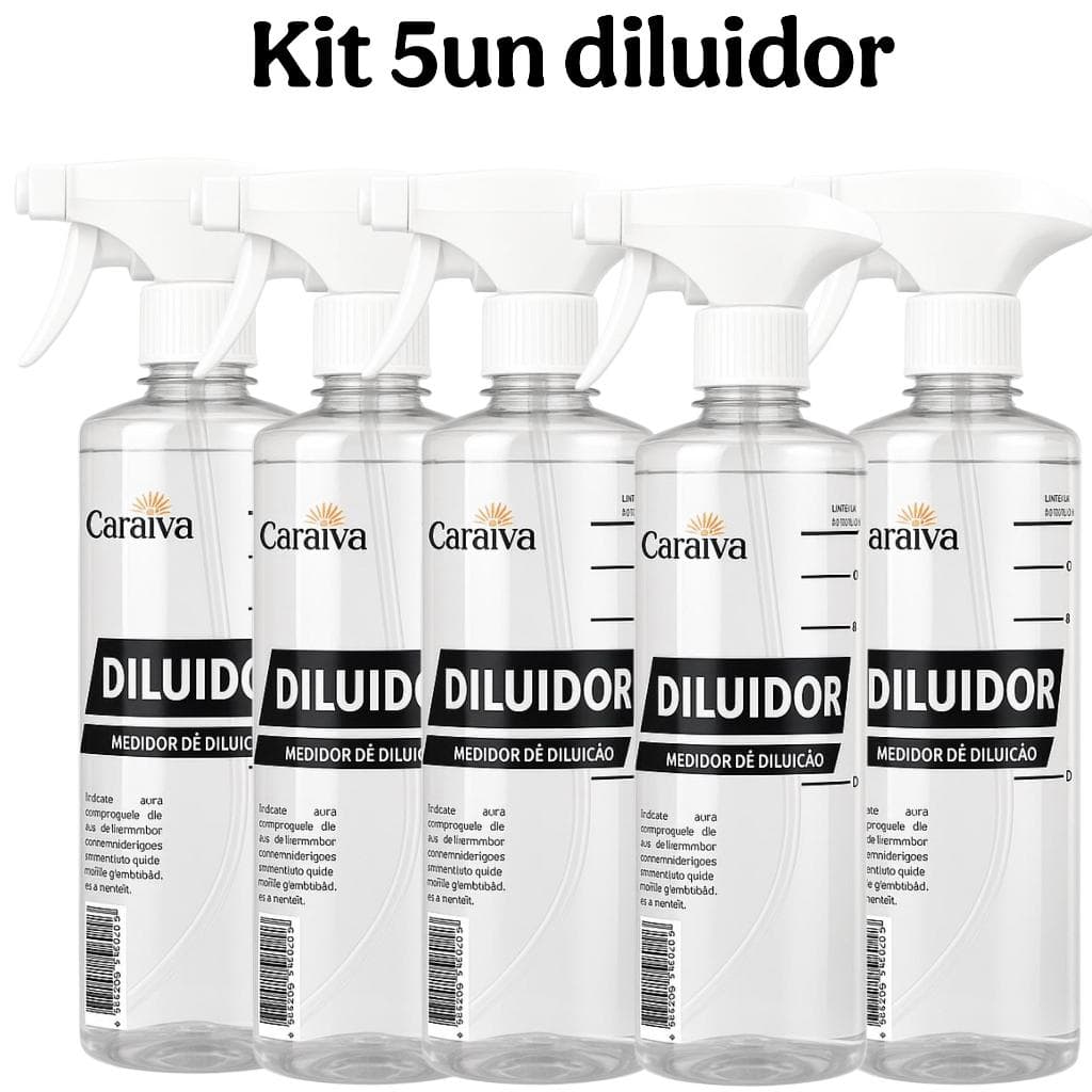 Frasco Para Diluição Com Pulverizador Gerador De Espuma 500ml Caraíva 5 Unidades Medidor de Diluição