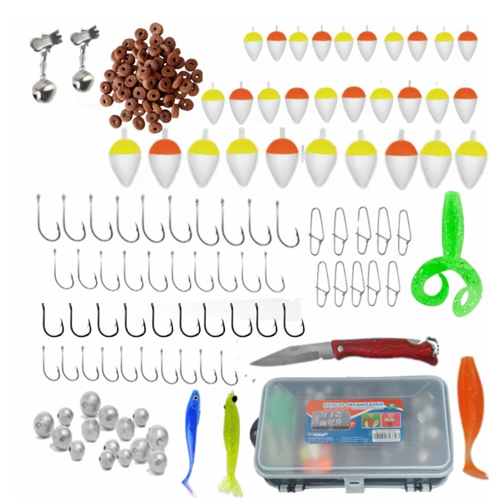 Kit Pesca Estojo completo Anzol Isca Chumbada Canivete Boia sino mola snap pesca esportiva caixa de pesca