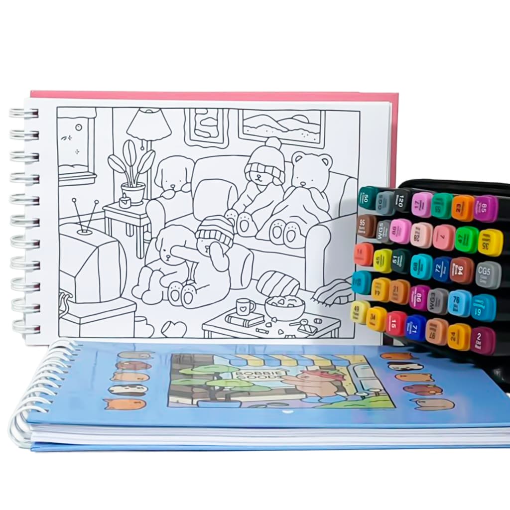 Kit Livro de Colorir infantil Capa Dura Com Estojo de Canetinhas Coloridas 36 Cores