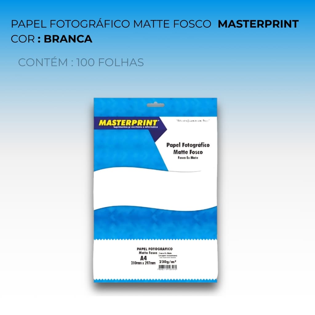 Papel Fotográfico Matte Fosco 230g A4 100 Folhas MASTERPRINT
