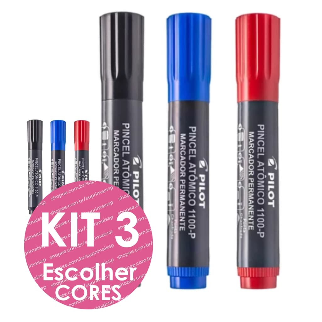 Pincel Atômico Pilot 1100 Canetão Marcador Permanente Recarregável Qualidade Pilot 1100-P KIT 3 UNID