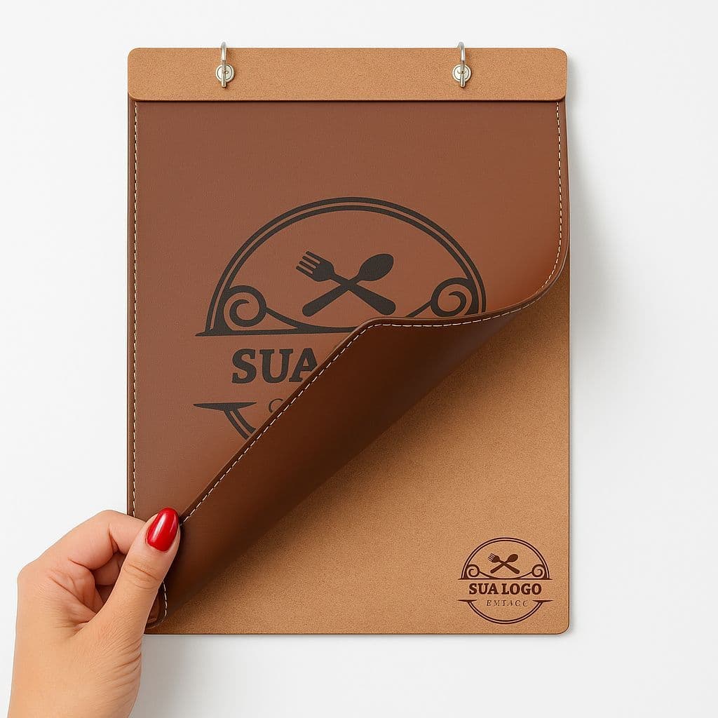 kit 7 Cardápio Prancheta Luxo A4 Personalizável em Couro Sintético
