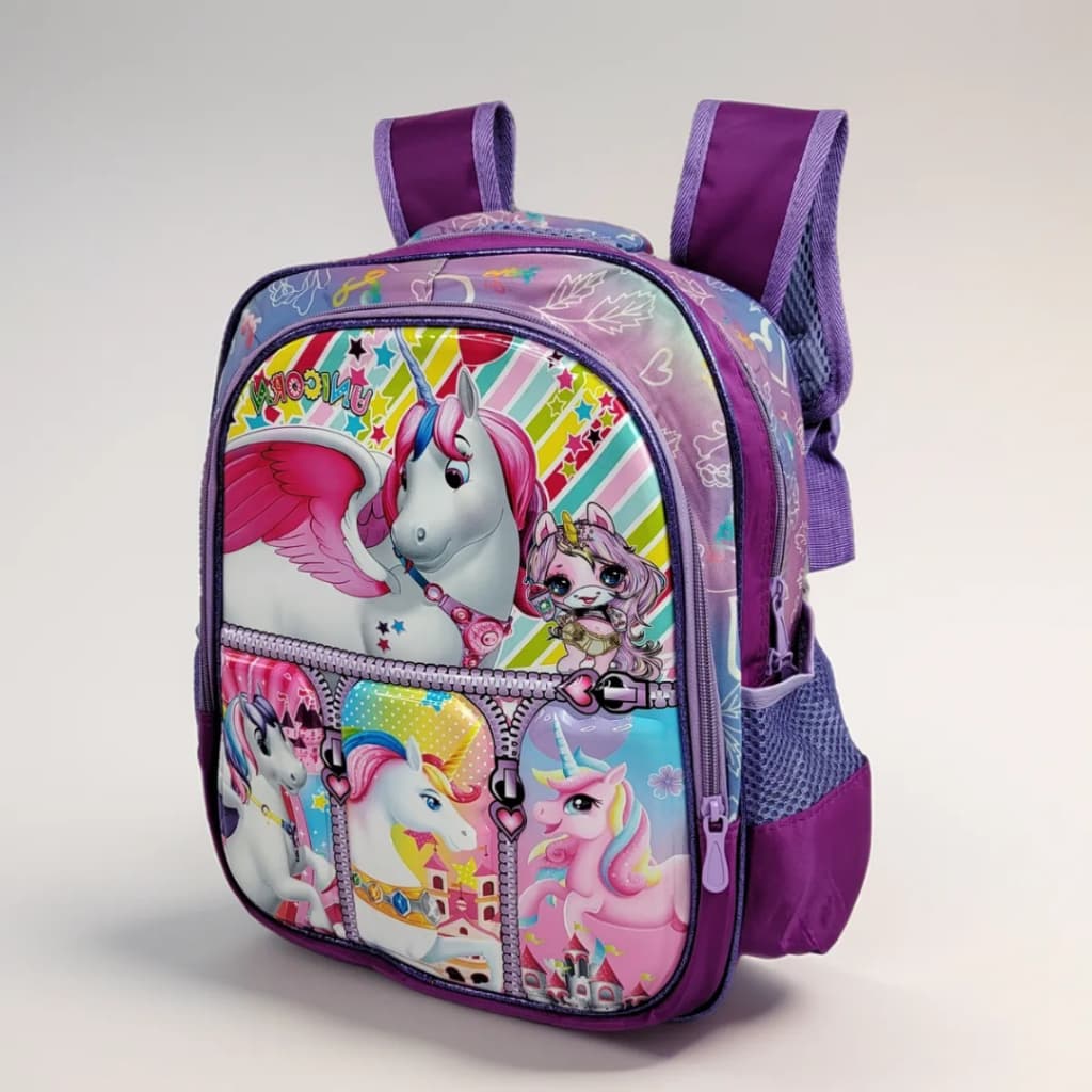 ✨ Mochila Infantil 3D | Estampa Princesas, Unicórnio e Carro de Fórmula 1 – Ideal para Escola