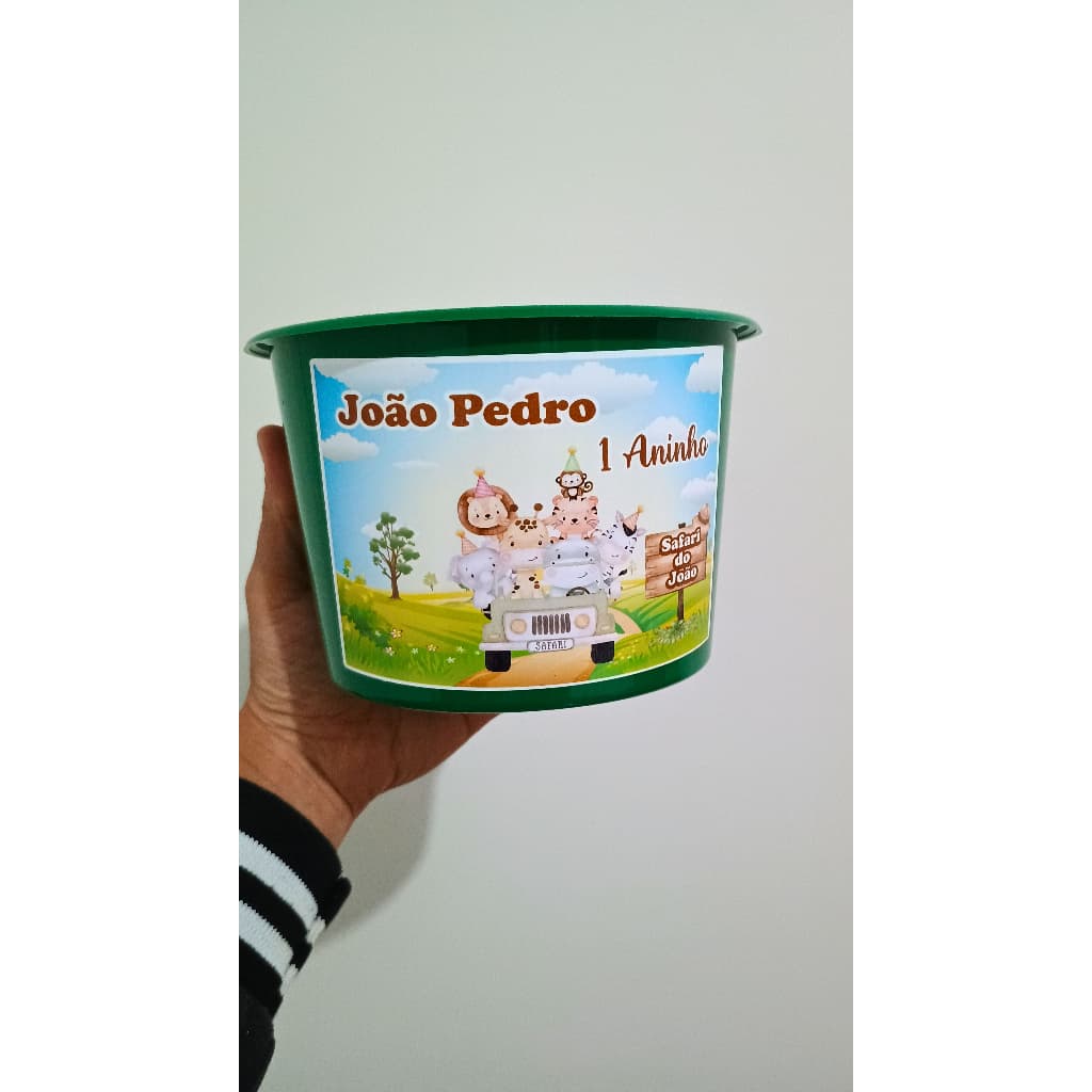 Adesivo em Vinil para Baldinho de Pipoca 1,5L Tema Safari – Kit Adesivo Personalizado - Personalizamos em Qualquer Tema