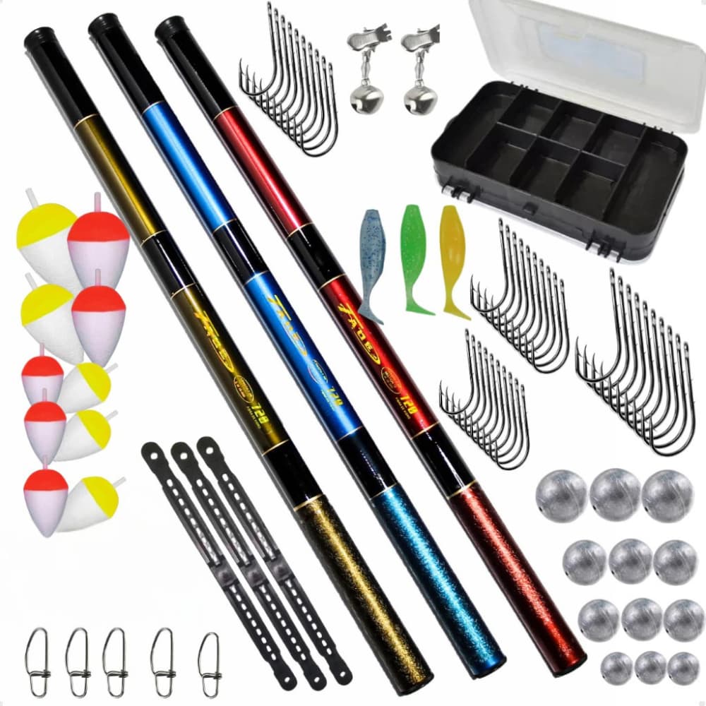 Kit Pesca 3 Varas Telescópica 3 Mts Estojo Acessórios boia anzol chumbada isca sino snap