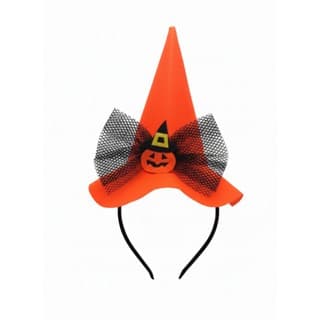 Arco Tiara Chapéu de Bruxa Halloween Abóbora Laranja