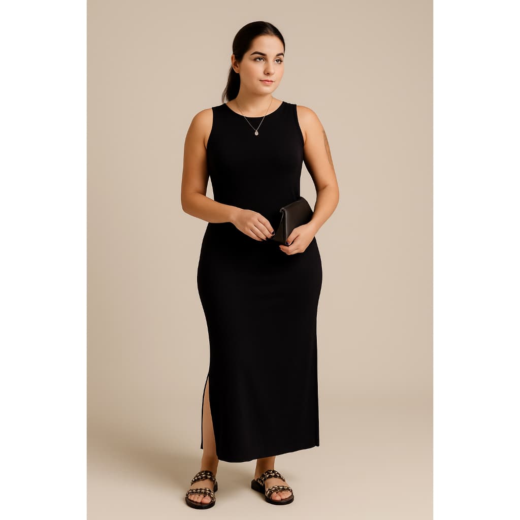 Vestido longo Casual Básico Modelador Sem Manga