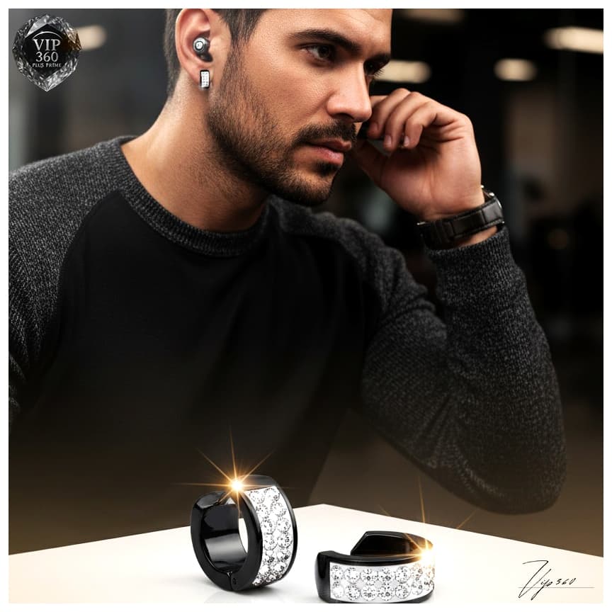 Brinco Argola Cravejado Zircônia de Pressão Masculino Feminino Não Precisa Furo Aço Inox