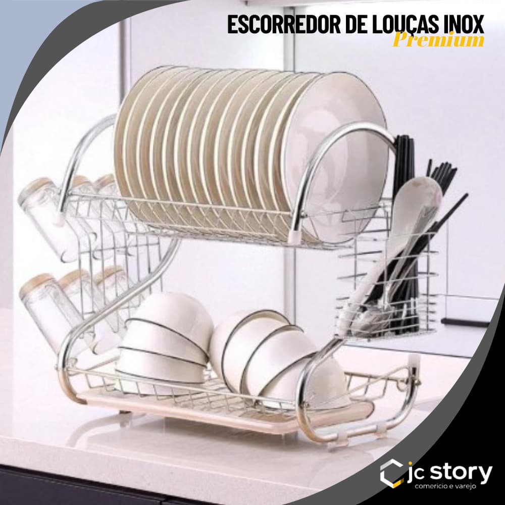 Escorredor Ferro 50cm 2 Andares | Revestimento Tripla Camada Anti-ferrugem | Suporta 17 Pratos + Talheres