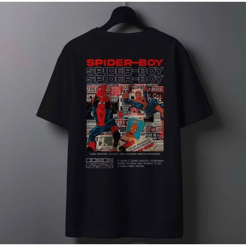 Camiseta Unissex Spider Boy e Girl Estampa Retrô Heróis Streetwear Confortável