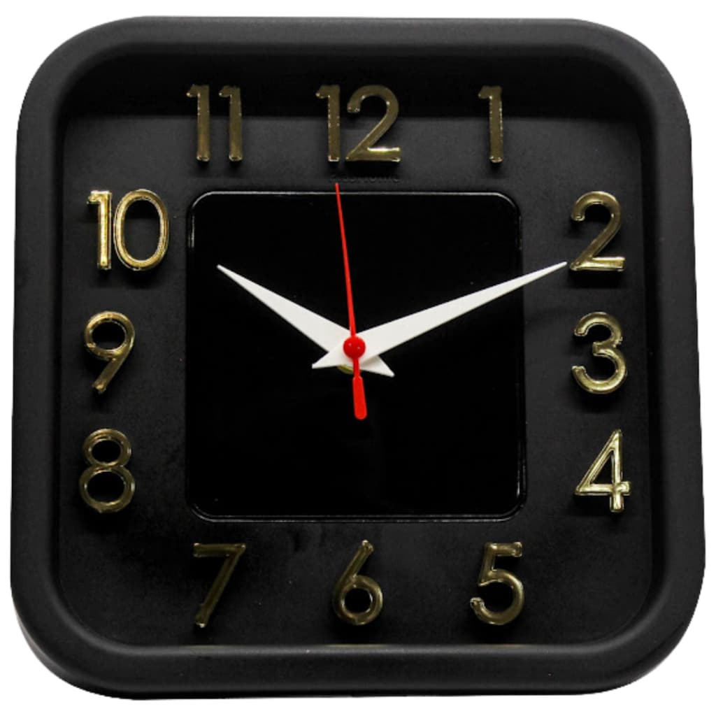 Relógio de Parede Preto  com Dourado Sigma Quadrado 24 cm Silencioso Decoração Sala Cozinha Escritório