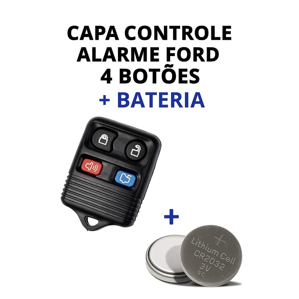 Capa controle Alarme Ford 4 botões + Bateria