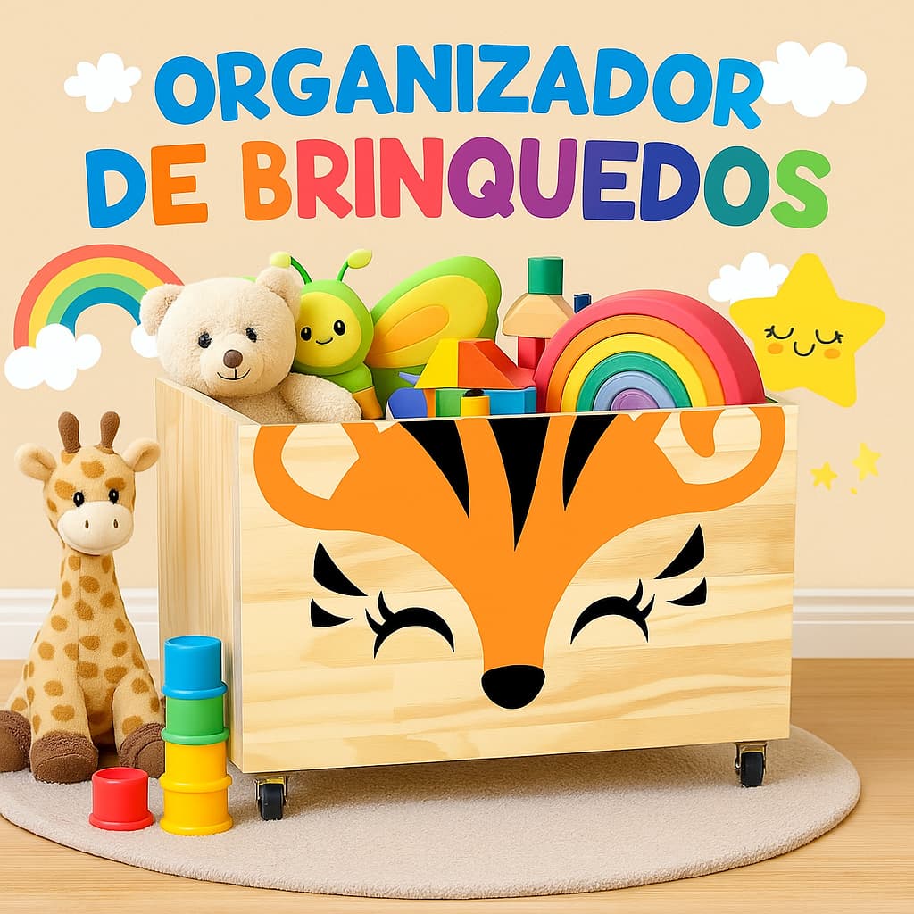 Caixote de Madeira para Brinquedos, Caixa Organizadora de Madeira, Baú com rodas para Brinquedos