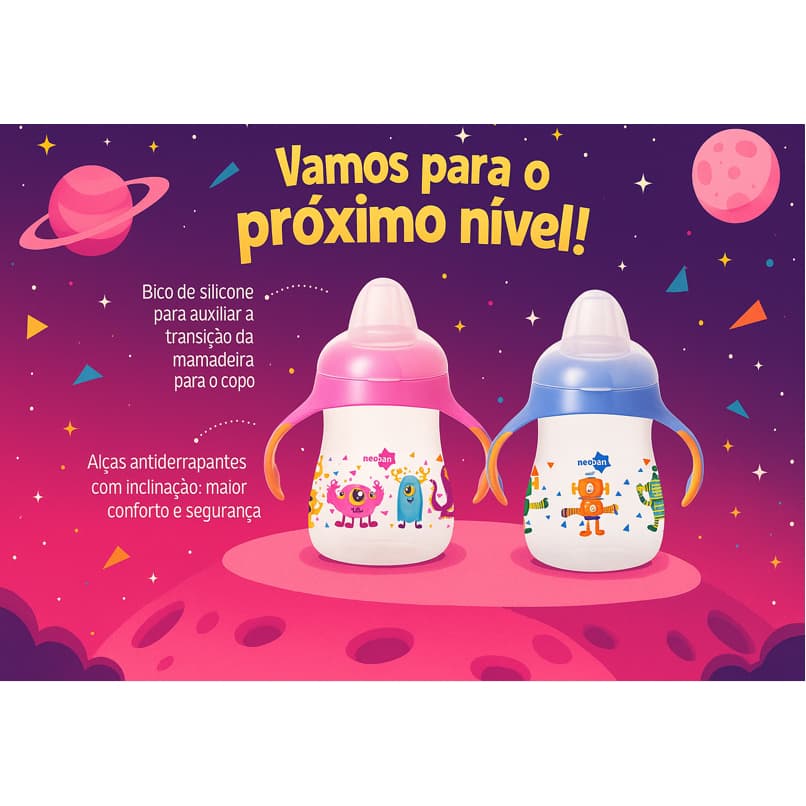 Copo de Treinamento Evolution - Caneca de aprendizado Bicolor ROSA e AZUL  270ml