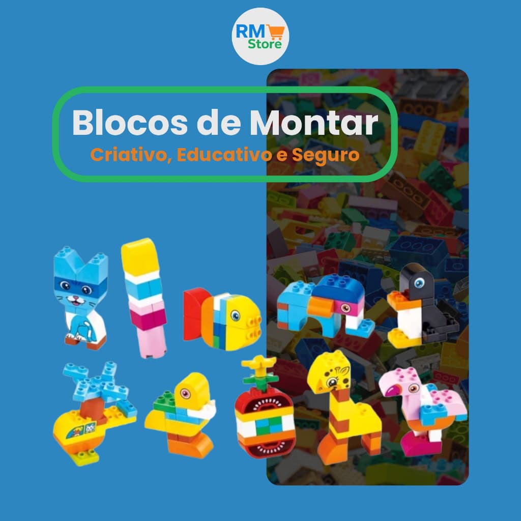 Brinquedo Blocos de Montar 4 em 1 – Animais, Objetos e Transportes